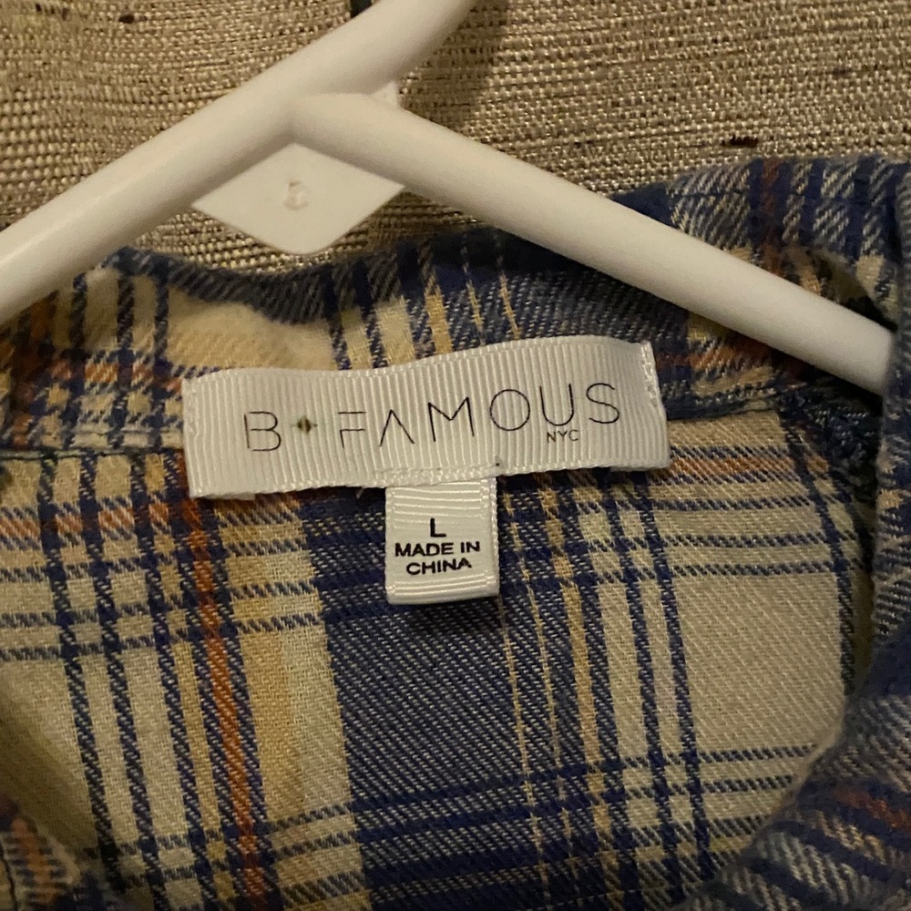 B-Famous Women's Long Sleeve Plaid Top - Blue and Cream